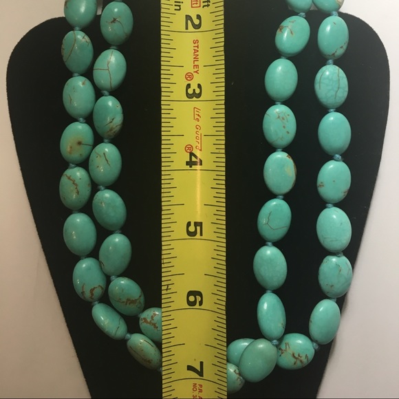 Double Strand Turquoise Silver Toggle Necklace - Picture 7 of 7